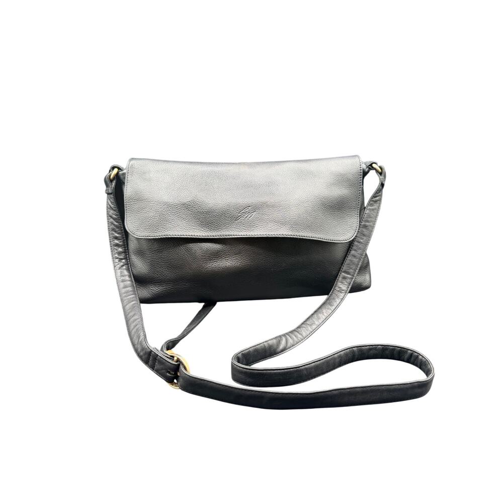 Stone Mountain Black Leather Flap Crossbody Shoulder Bag Purse